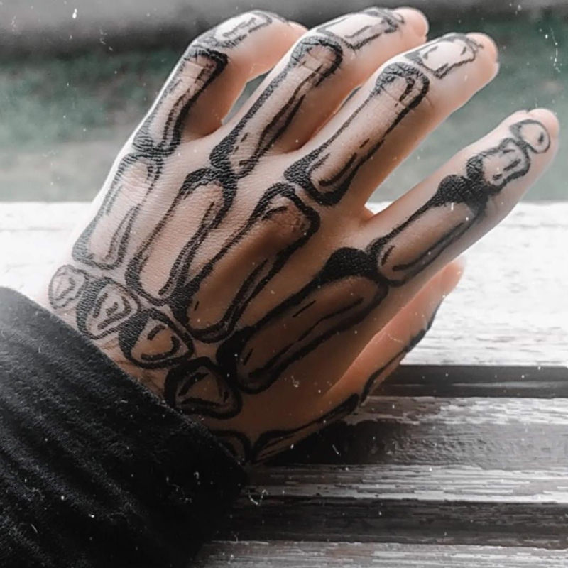 tatuagem 3d, esqueleto, preto e cinza